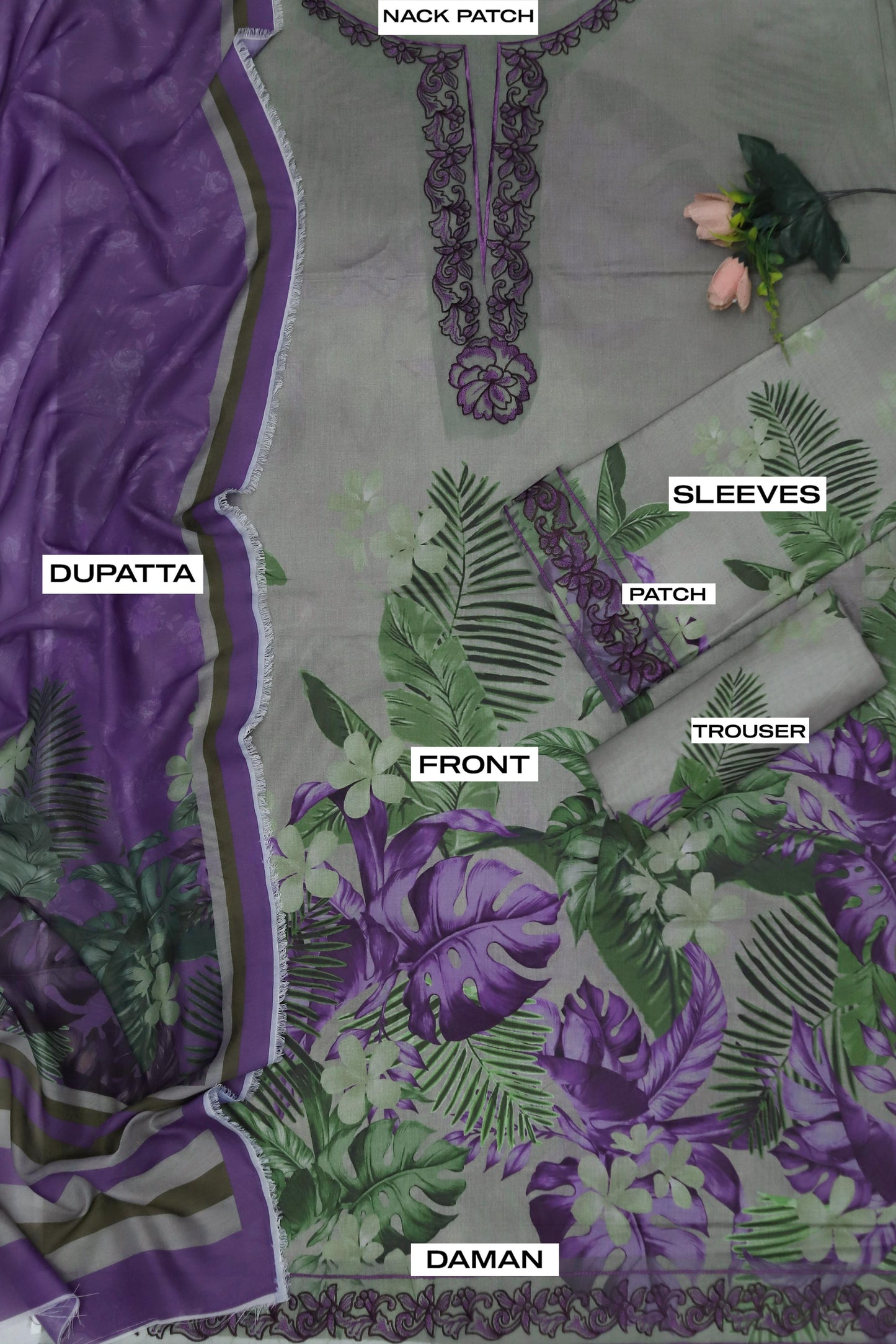 3PC PRINTED & EMBROIDERED LAWN SUIT WITH READY-TO-WEAR DUPATTA | EID OFFER BAROQUE