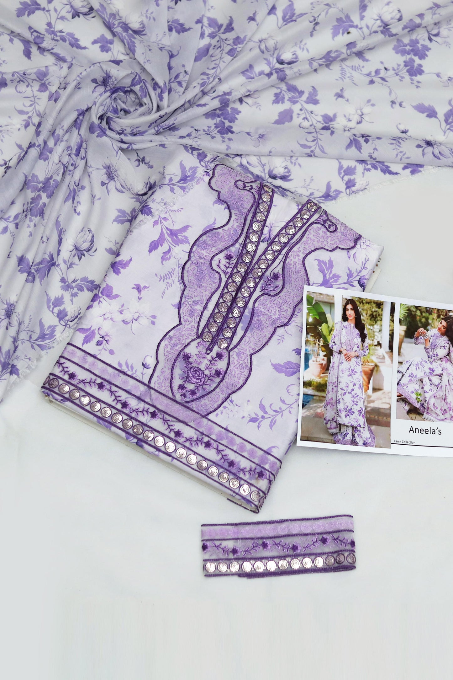 3PC PRINTED & EMBROIDERED LAWN SUIT WITH READY-TO-WEAR DUPATTA | EID OFFER ANEELAS