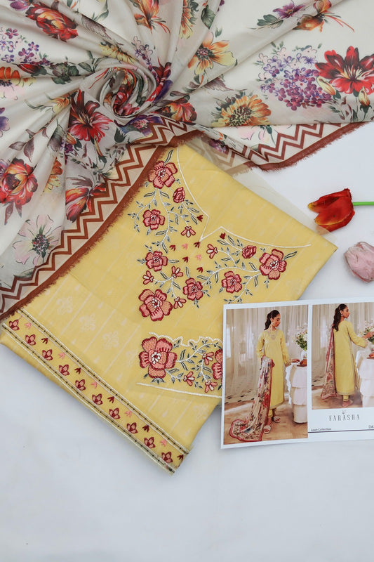 3PC PRINTED & EMBROIDERED LAWN SUIT WITH READY-TO-WEAR DUPATTA | EID OFFER FARASHA