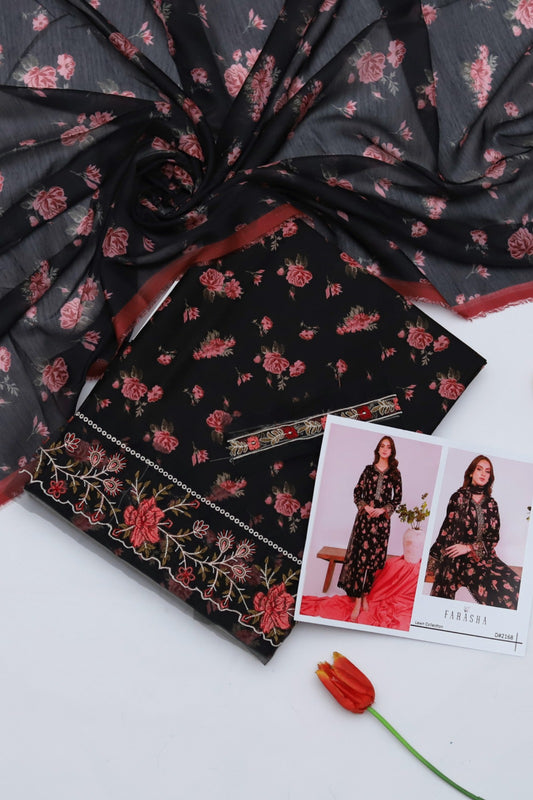 3PC PRINTED & EMBROIDERED LAWN SUIT WITH READY-TO-WEAR DUPATTA | EID OFFER FARASHA