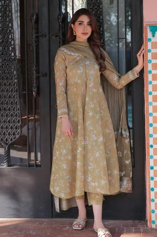 3PC PRINTED & EMBROIDERED LAWN SUIT WITH READY-TO-WEAR DUPATTA | EID OFFER BAROQUE