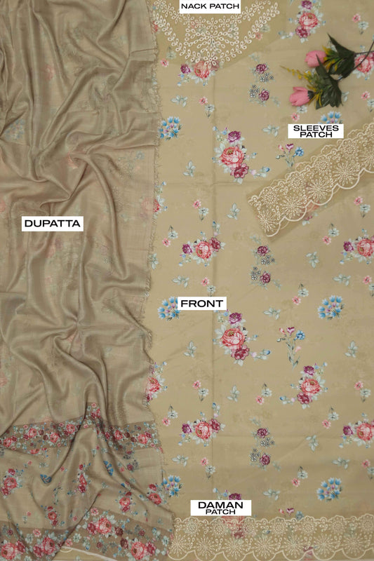 3PC PRINTED & EMBROIDERED LAWN SUIT WITH READY-TO-WEAR DUPATTA | EID OFFER BAROQUE