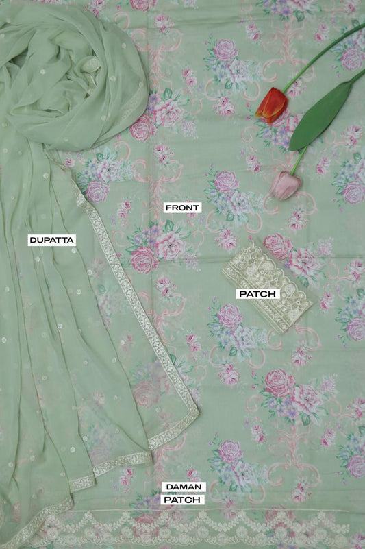 3PC PRINTED & EMBROIDERED LAWN SUIT WITH READY-TO-WEAR DUPATTA | EID OFFER MARIA B