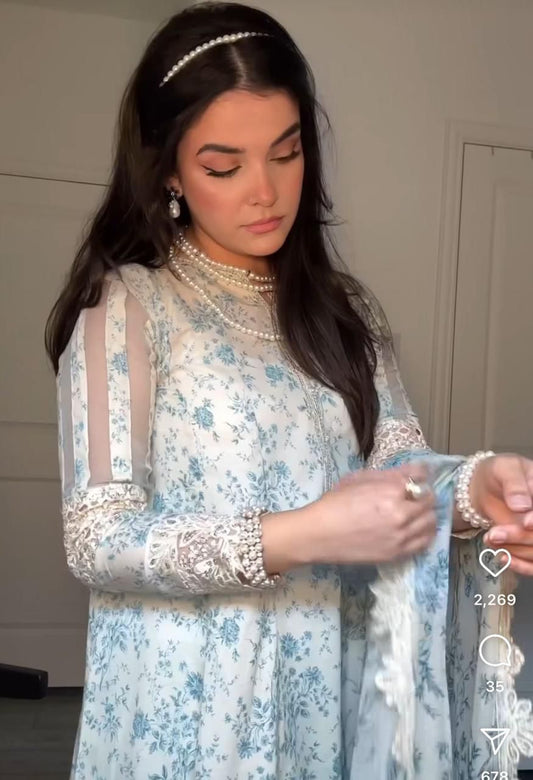 3PC PRINTED & EMBROIDERED LAWN SUIT WITH READY-TO-WEAR DUPATTA | EID OFFER MARIA B