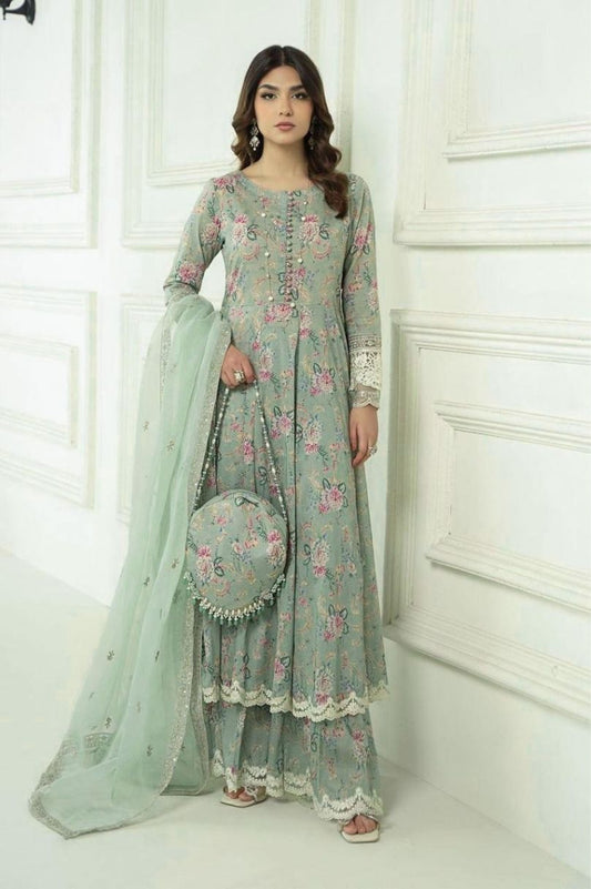3PC PRINTED & EMBROIDERED LAWN SUIT WITH READY-TO-WEAR DUPATTA | EID OFFER MARIA B